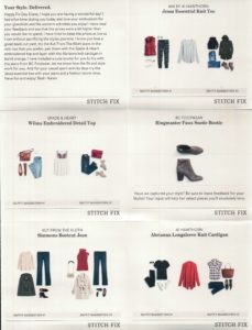 This is the styling guide sent with each shipment from Stitch Fix