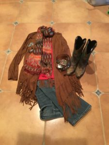 Faux suede cardigan with Aztec print scarf